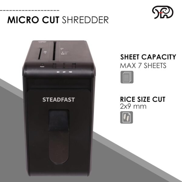STEADFAST CC13-7 Sheets Micro cut Shredder - paper shredder, CD, Credit Card and Staples into 2 x 9 mm Unreadable Particle, Rice Size Paper Particles Bin Size-15L PULLOUT BIN